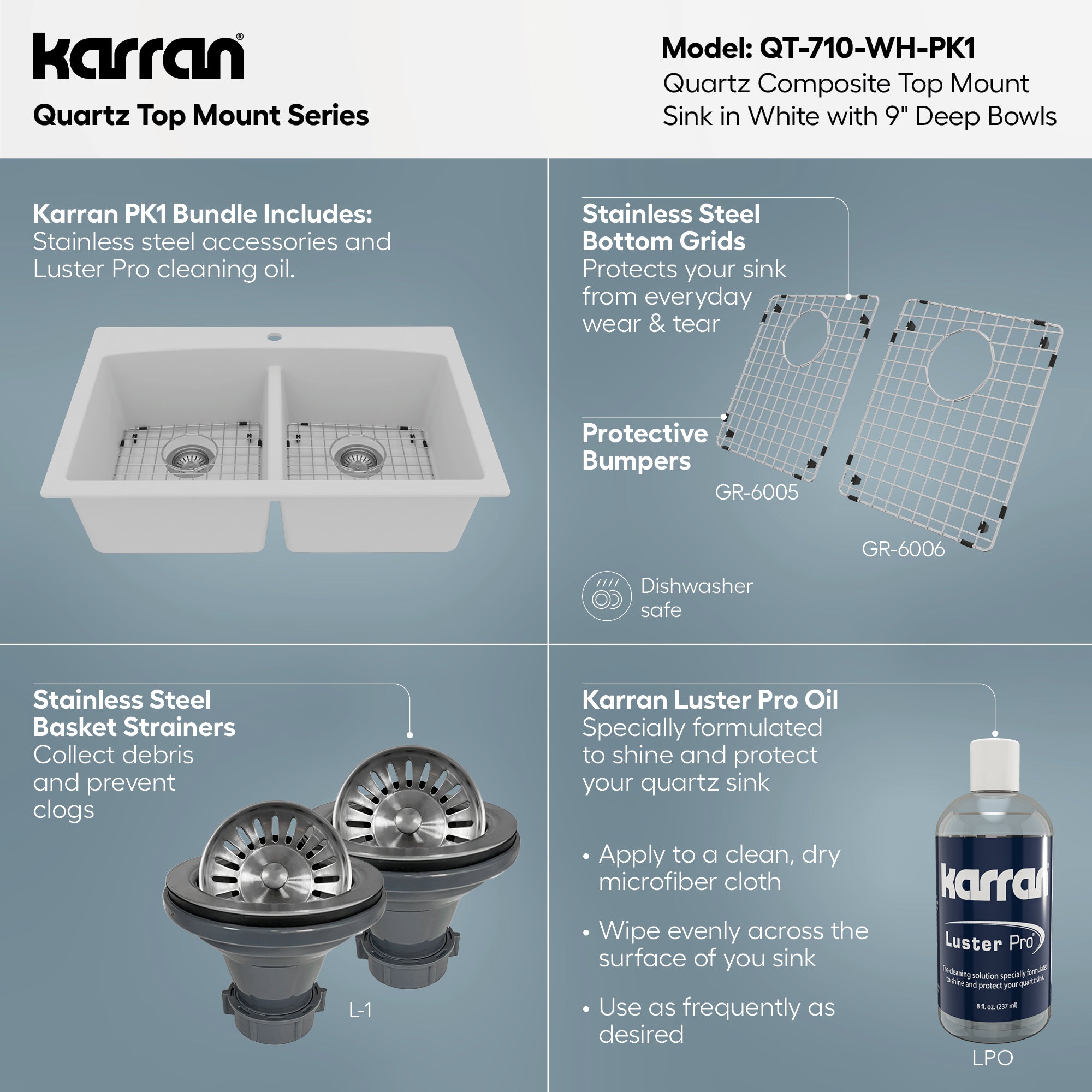 QT-710-Drop-in Quartz Composite 33 inch 50/50 Double Bowl Kitchen