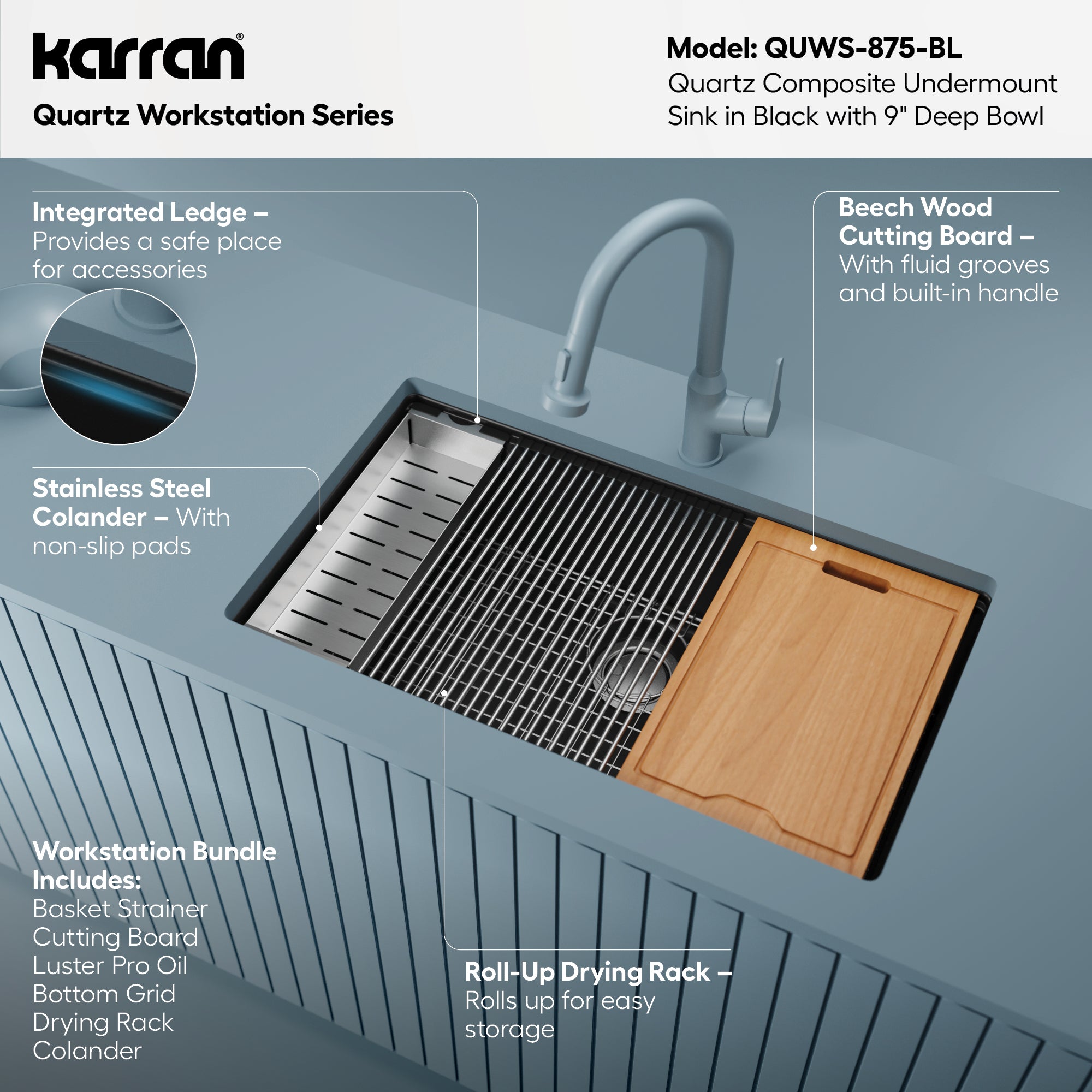 Karran QUWS-875 Undermount 32.5 in. Large Single Bowl Quartz