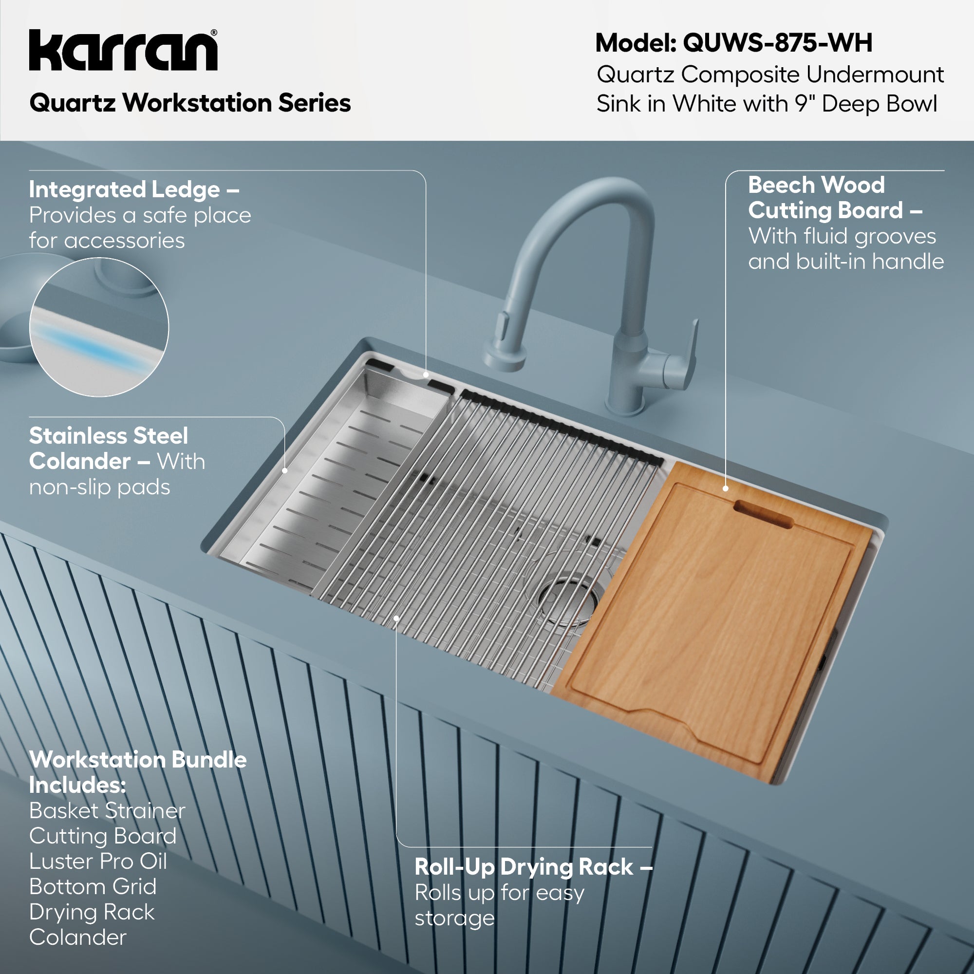 Karran QUWS-875 Undermount 32.5 in. Large Single Bowl Quartz