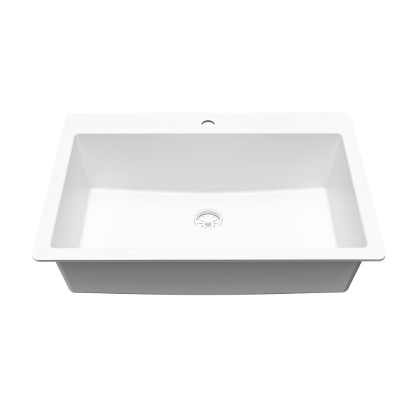 Karran QT-812 Top Mount 33" Large Single Bowl Quartz Kitchen Sink in White