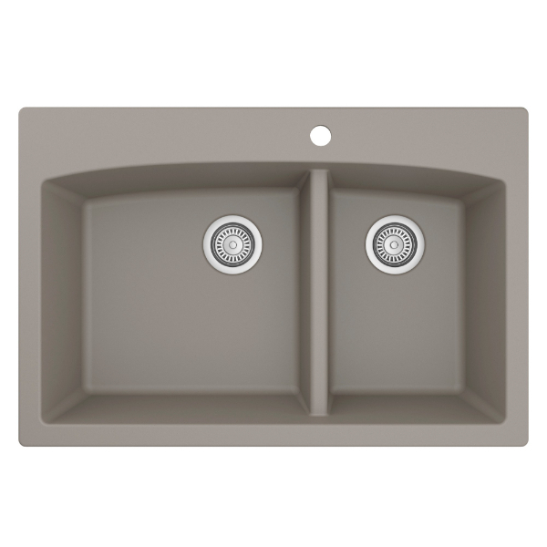 33" Top Mount Large/Small Bowl Quartz Kitchen Sink in Concrete