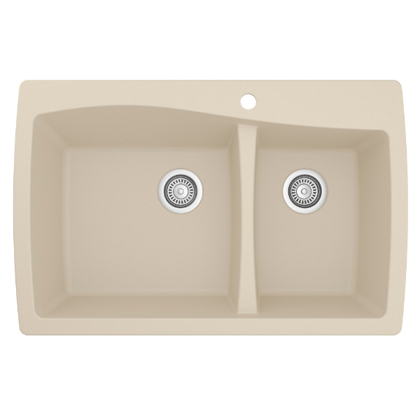 34" Top Mount Large/Small Bowl Quartz Kitchen Sink in Bisque