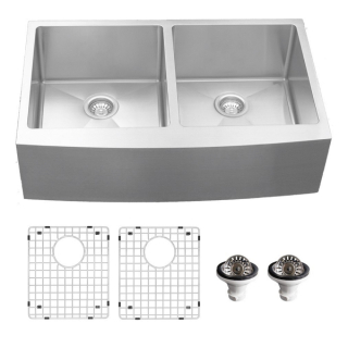 Karran EL-88 Elite Apron-Front Stainless Steel 36" 16-Gauge Double Bowl 50/50 Farmhouse Kitchen Sink Kit