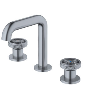 Karran Tryst KBF466 Wheel 2-Handle Three Hole Widespread Bathroom Faucet with Matching Pop-up Drain in Stainless Steel