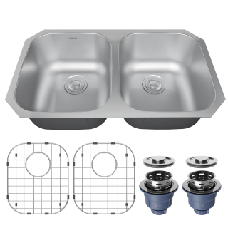 Profile 32" Undermount 18 Gauge Double Bowl Stainless Steel Kitchen Sink with Accessories