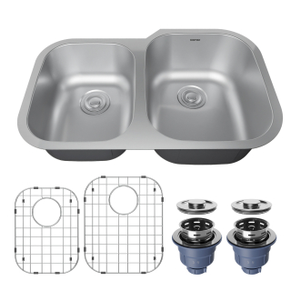Profile 31" Undermount 18 Gauge Double Offset Bowl Stainless Steel Kitchen Sink with Accessories