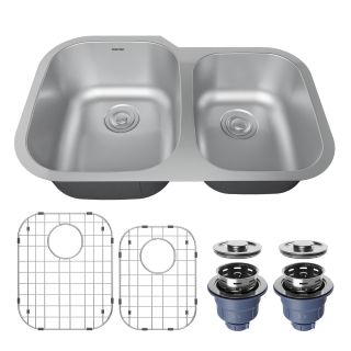 Profile 31" Undermount 18 Gauge Double Offset Bowl Stainless Steel Kitchen Sink with Accessories
