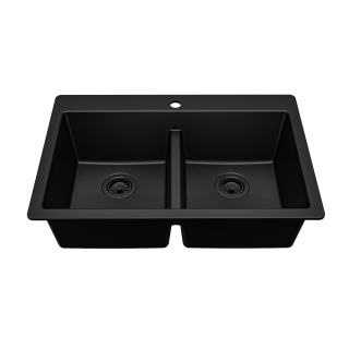 33" Top Mount Double Equal Bowl Quartz Kitchen Sink in Black