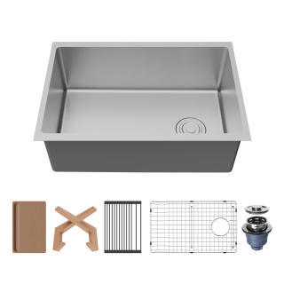 Fusion 27" Undermount Workstation 16 Gauge Single Bowl Stainless Steel Sink with Accessories