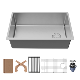 Fusion 30" Undermount Workstation 16 Gauge Single Bowl Stainless Steel Sink with Accessories