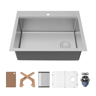 Fusion 28" Top Mount Workstation 16 Gauge Single Bowl Stainless Steel Sink with Accessories