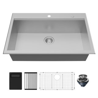 Fusion 33" Top Mount Workstation 18 Gauge Single Bowl Stainless Steel Sink with Accessories