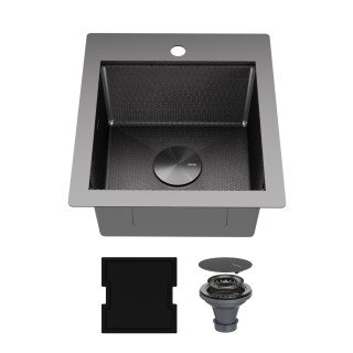 Matrix 17" Top Mount Workstation 16 Gauge Single Bowl Stainless Steel Sink in Gunmetal Grey with Accessories