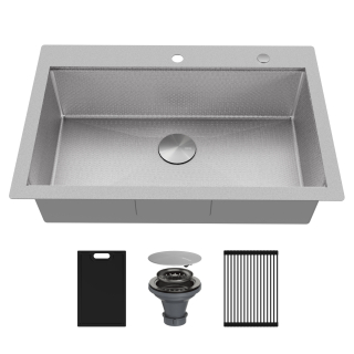 Matrix 33" Top Mount Workstation 16 Gauge Single Bowl Stainless Steel Kitchen Sink with Accessories