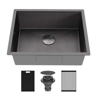 Matrix 24" Undermount Workstation 16 Gauge Single Bowl Stainless Steel Kitchen Sink in Gunmetal Grey with Accessories
