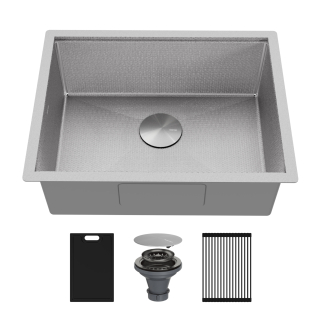 Matrix 24" Undermount Workstation 16 Gauge Single Bowl Stainless Steel Kitchen Sink with Accessories