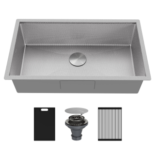 Matrix 32" Undermount Workstation 16 Gauge Single Bowl Stainless Steel Kitchen Sink with Accessories