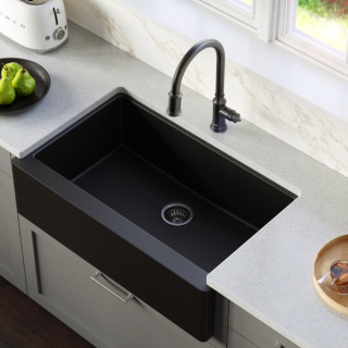 34" Undermount Large Single Bowl Quartz Farmhouse Kitchen Sink in Black