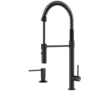 Karran Bluffton Single-Handle Pull-Down Sprayer Kitchen Faucet with Matching Soap Dispenser in Matte Black