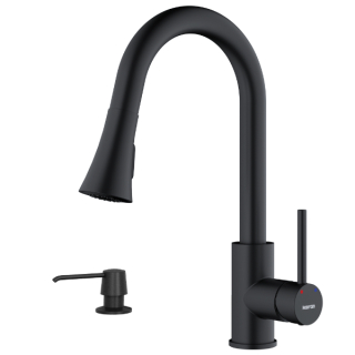 Karran Weybridge Single-Handle Pull-Down Sprayer Kitchen Faucet with Matching Soap Dispenser in Matte Black