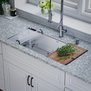 32-1/2" Seamless Undermount Large Single Bowl Stainless Steel Workstation Kitchen Sink