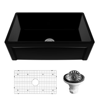 Karran 30" Matte Black Single Bowl Panel Front Farmhouse Fireclay Kitchen Sink with Reversible Apron Front
