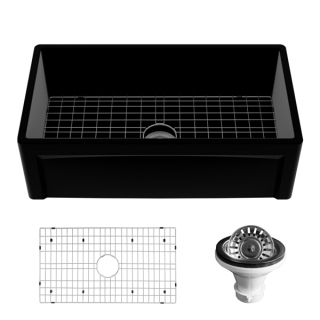 Karran 33" Matte Black Single Bowl Panel Front Farmhouse Fireclay Kitchen Sink with Reversible Apron Front