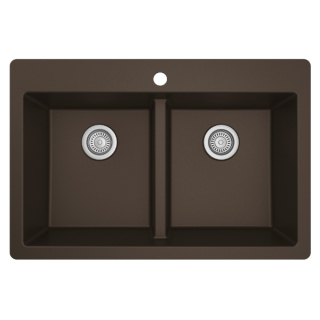 33" Top Mount Double Equal Bowl Quartz Kitchen Sink in Brown
