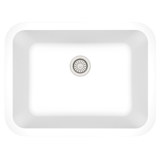 24" Seamless Undermount Single Bowl Quartz Kitchen Sink-White