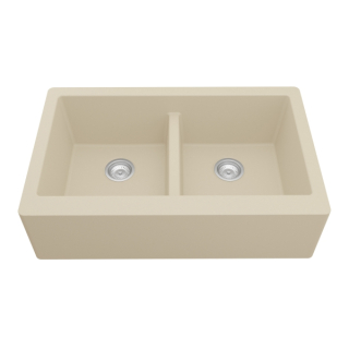 34" Undermount Double Equal Bowl Quartz Farmhouse Kitchen Sink in Bisque