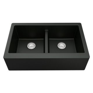 34" Undermount Double Equal Bowl Quartz Farmhouse Kitchen Sink in Black