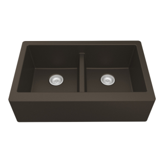 34" Undermount Double Equal Bowl Quartz Farmhouse Kitchen Sink in Brown