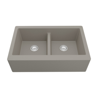 34" Undermount Double Equal Bowl Quartz Farmhouse Kitchen Sink in Concrete