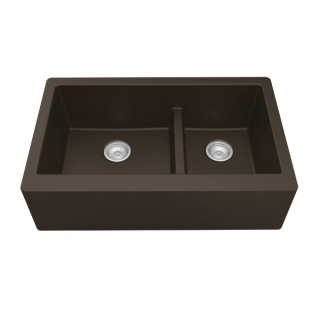 34" Undermount Large/Small Bowl Quartz Farmhouse Kitchen Sink in Brown