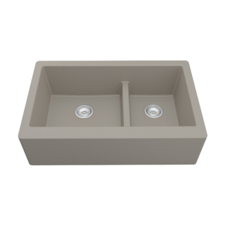34" Undermount Large/Small Bowl Quartz Farmhouse Kitchen Sink in Concrete