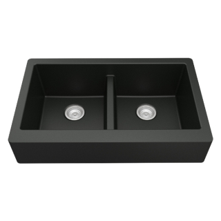 34" Retrofit Undermount Double Equal Bowl Quartz Farmhouse Kitchen Sink in Black