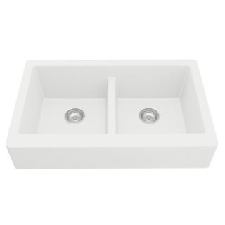 34" Retrofit Undermount Double Equal Bowl Quartz Farmhouse Kitchen Sink in White