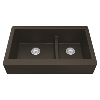 34" Retrofit Undermount Large/Small Bowl Quartz Farmhouse Kitchen Sink in Brown