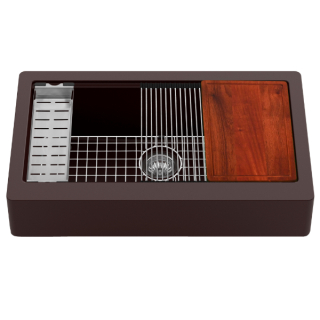 Karran 34" Retrofit Undermount Large Single Bowl Quartz Farmhouse Workstation Kitchen Sink in Brown