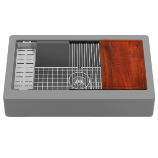 Karran 34" Retrofit Undermount Large Single Bowl Quartz Farmhouse Workstation Kitchen Sink in Grey