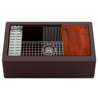Karran 34" Undermount Large Single Bowl Quartz Farmhouse Workstation Kitchen Sink in Brown