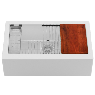Karran 34" Undermount Large Single Bowl Quartz Farmhouse Workstation Kitchen Sink in White