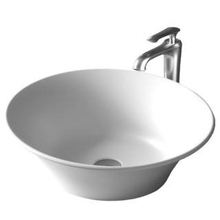 Karran Quattro QM164 Matte White Acrylic 21" Oval Bathroom Vessel Sink with Faucet and drain in Stainless Steel