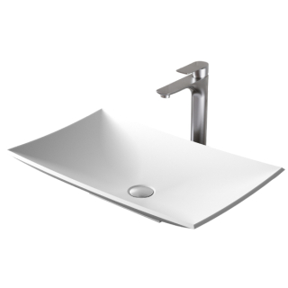 Karran Quattro QM170 Matte White Acrylic 25" Rectangular Bathroom Vessel Sink with Faucet and drain in Stainless Steel