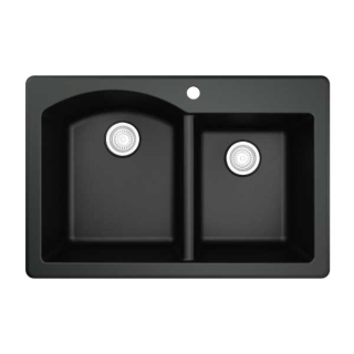 33" Top Mount Large/Small Bowl Quartz Kitchen Sink in Black