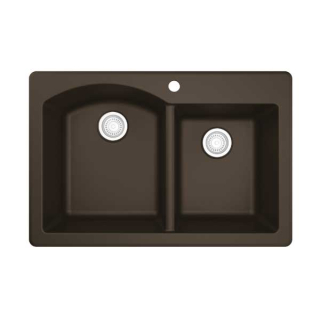 33" Top Mount Large/Small Bowl Quartz Kitchen Sink in Brown