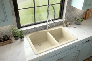33" Top Mount Large/Small Bowl Quartz Kitchen Sink 
