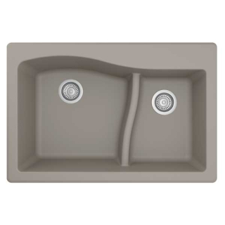 33" Top Mount Large/Small Bowl Quartz Kitchen Sink in Concrete