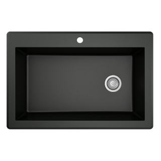 33" Top Mount Large Single Bowl Quartz Kitchen Sink in Black