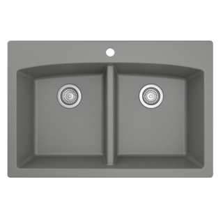 33" Top Mount Double Equal Bowl Quartz Kitchen Sink in Grey